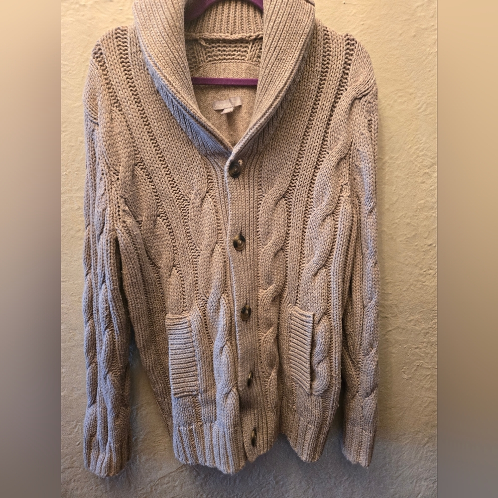 🔥3/15$ Chunky Cable Knit Shawl Collar Cardigan | XL Oversized Grey